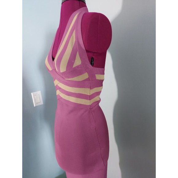 HERVE LEGER Purple Grey Halter V Neck Bodycon Sleeveless Dress SP - Picture 3 of 10